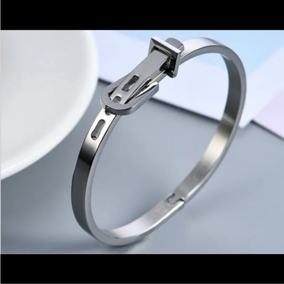 Sterling Silver Buckle Bracelet Bangle Adjustable Unisex Belt Geometric - Picture 6 of 6